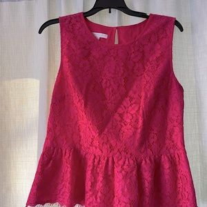 Gorgeous Hot Pink Lace, Sleeveless Peplum Top